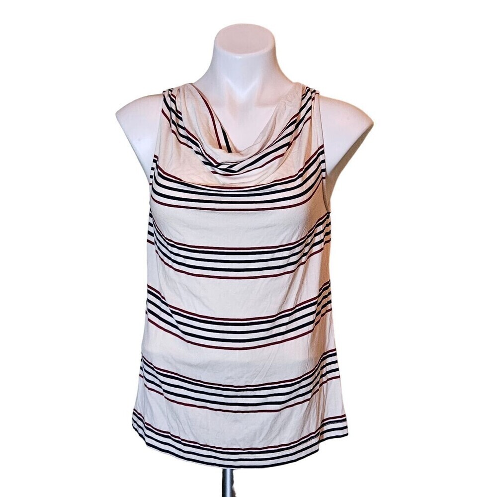 Anthropologie Pure Good Striped Cowl Neck Casual Sleeveless Tank Top White Small